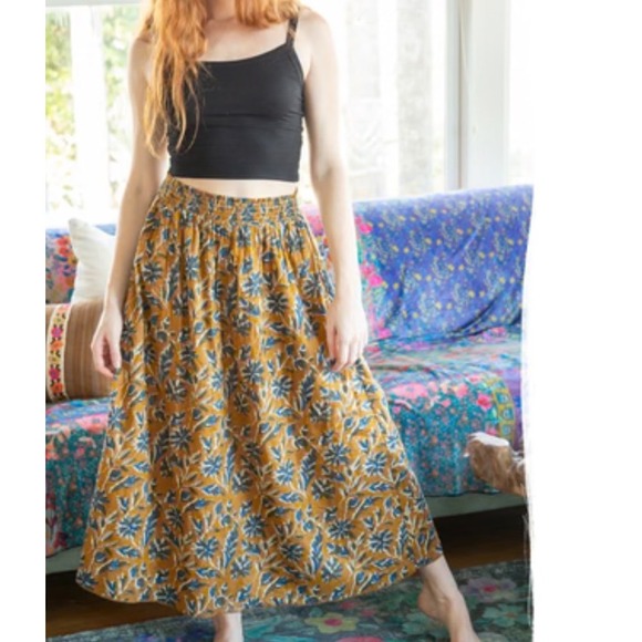 NATURAL LIFE Dresses & Skirts - Natural Life Mustard Floral Smocked Maxi Skirt Boho Medium NEW